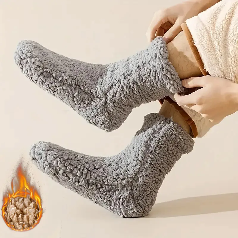 

Men's Cozy Thick Fleece-Lined Socks - Solid Color,Warm & Soft Bottom Rubber Plush Sleep Socks Thickened Warm Home Floor Socks