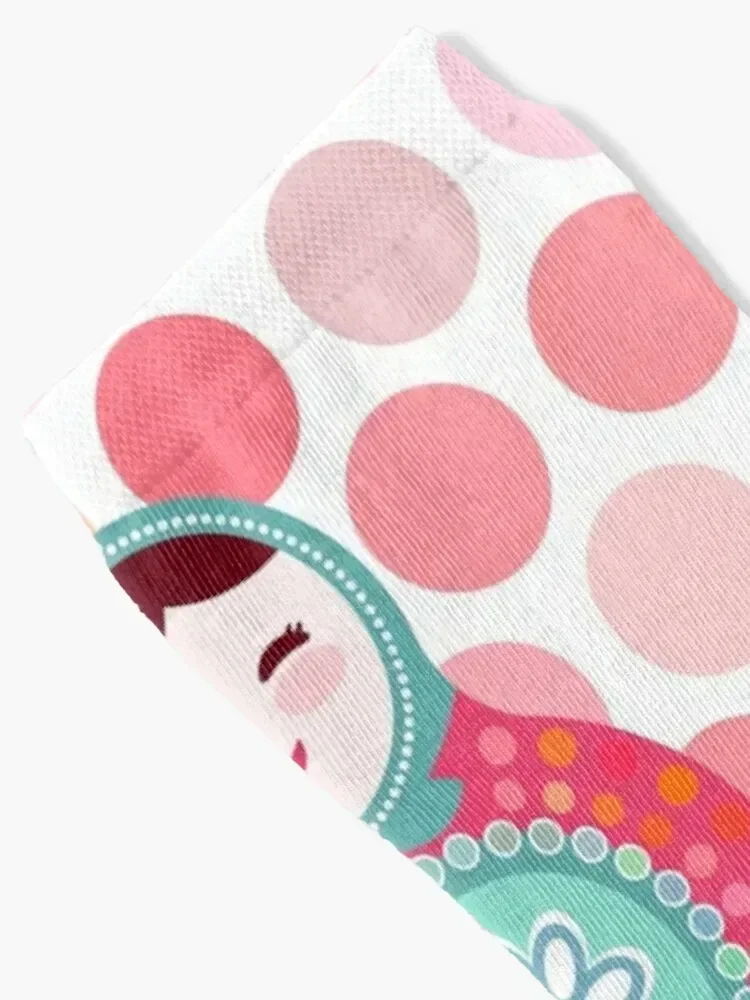 doll matryoshka, pink and blue, pink polka dot background Socks gift Crossfit sports and leisure Designer Man Socks Women's