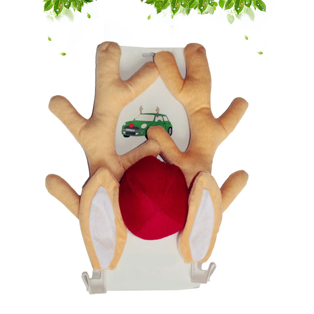 قرون السيارة مع أنف زينة عيد الميلاد للسيارة مجموعة تزيين السيارة المتينة سهلة التركيب ولا حاجة لأدوات