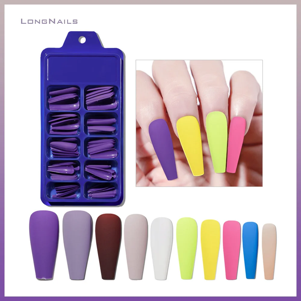 100pcs Matte Solid Color False Nail Press On Nails Long Coffin Ballerina False Nails Full Cover Manicure Extension Nail Tips