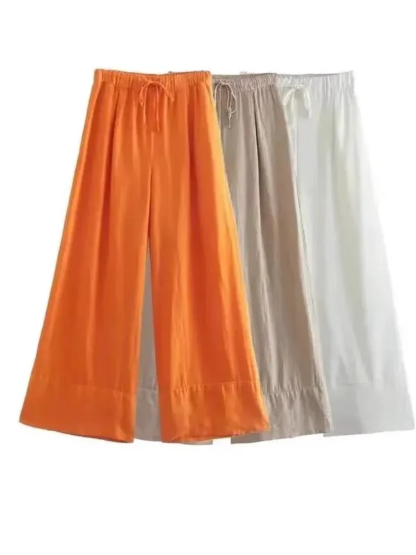 Summer Thin Elastic Waist Straight Leg Pants Street Sle Long Pants l Waist Polyester Fiber No Brand Registered Trademark