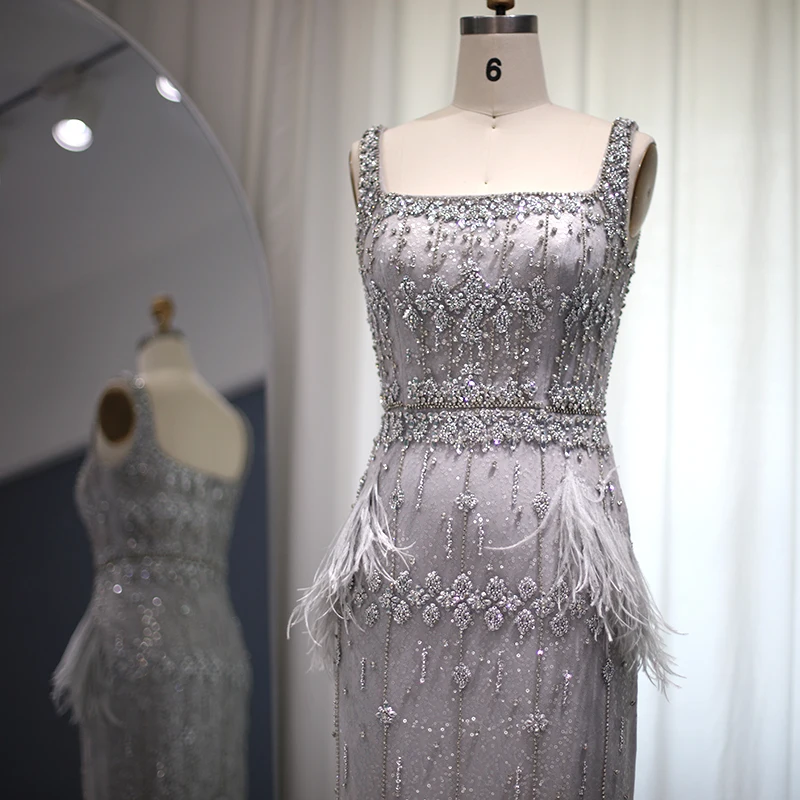 Vestido de noche árabe de sirena para mujer, traje Formal de lujo con capa de plumas de cristal de Dubái para baile de graduación de boda