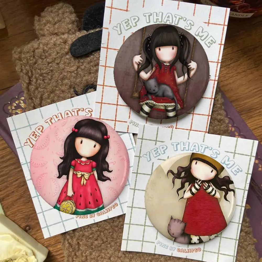 Insignias de niña Santoro Gorjuss, broche con botones, citas divertidas creativas, insignia, ropa, mochila, regalo de joyería para niños y amigos