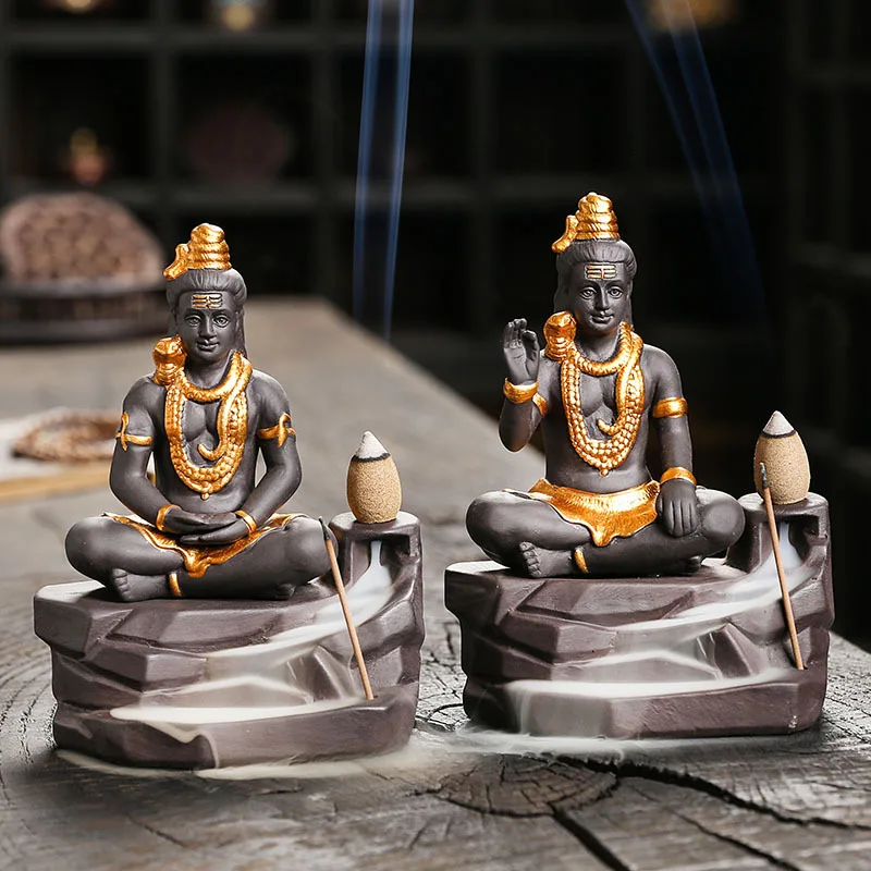 Shiva Buddha Ornaments for Home Decoration Backflow Incense Burner Handmade Purple Clay Incense Stick Holder -No Incense