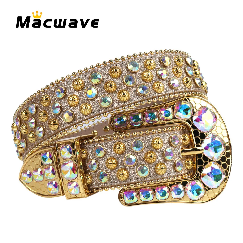 Western Rhinestone Belt Luxury Buckle With Diamond Cinturones Para Hombre Cowboy Quality Leather Strap Jeans Waistband