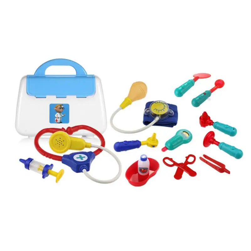 Toy Doctor 12 Pieces Doctors Set With Storage Bag Electronic Stethoscope Mouth Mirror Children Role Play Doctors Toys Playset