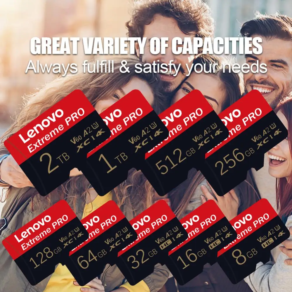 Lenovo-Cartão de Memória de Alta Velocidade, Cartão Micro TF, Mini Cartões SD, UHS-1 TF Flash Card, Nintendo Switch, 2TB, 1TB, 128GB, 256GB