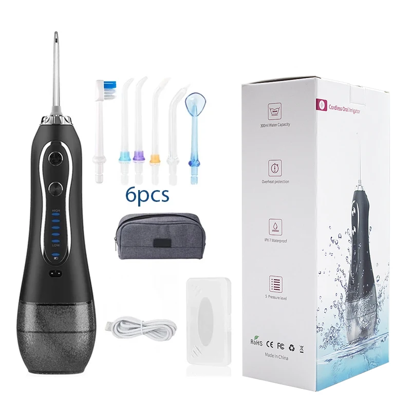 Portátil Dental Flosser, Fio de água para clareador dental, Irrigador Oral, USB Recarregável, 5 Modos, Tanque 300ml