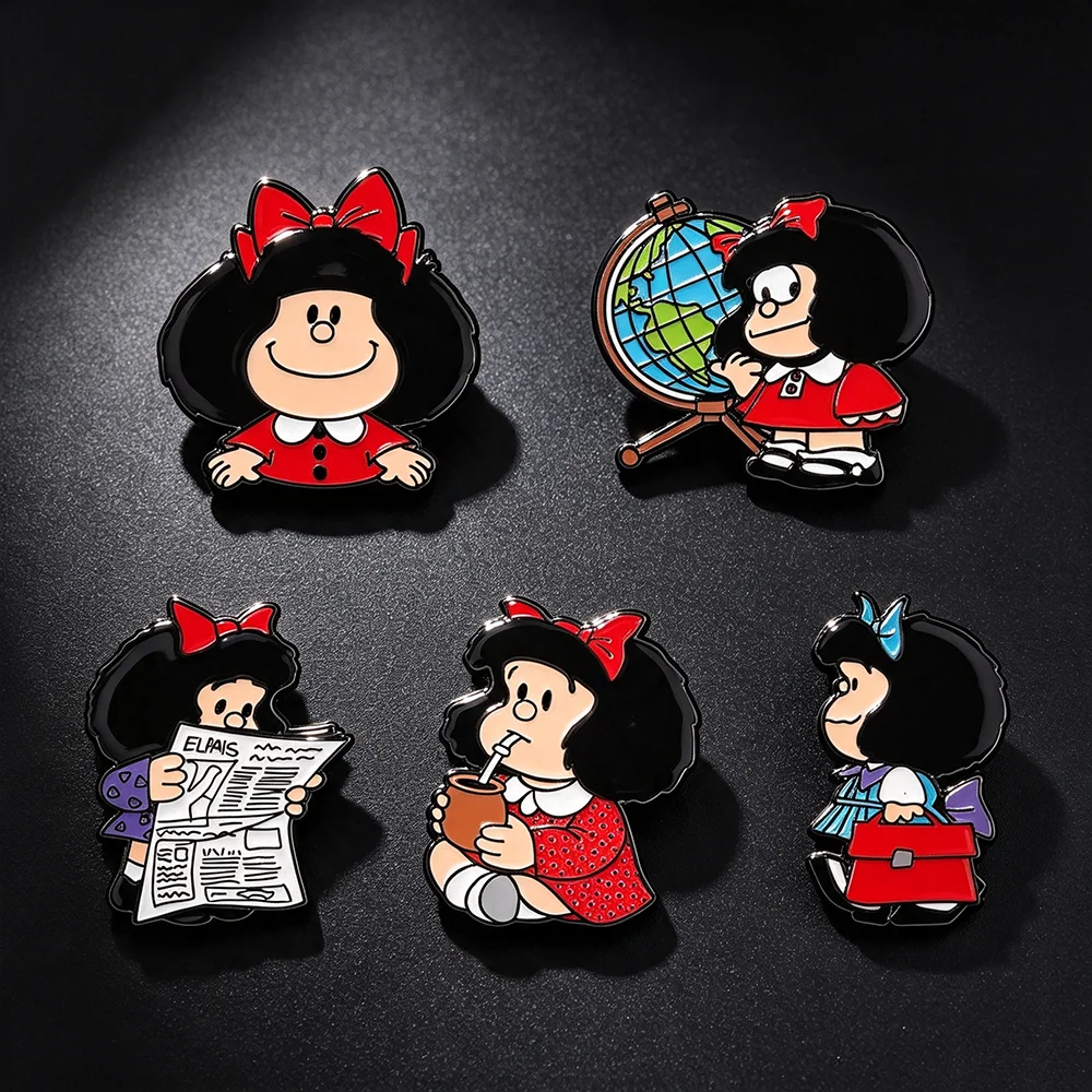Vintage Collectible Clothing - 5pcs Set Pin Enamel Gadis Kartun