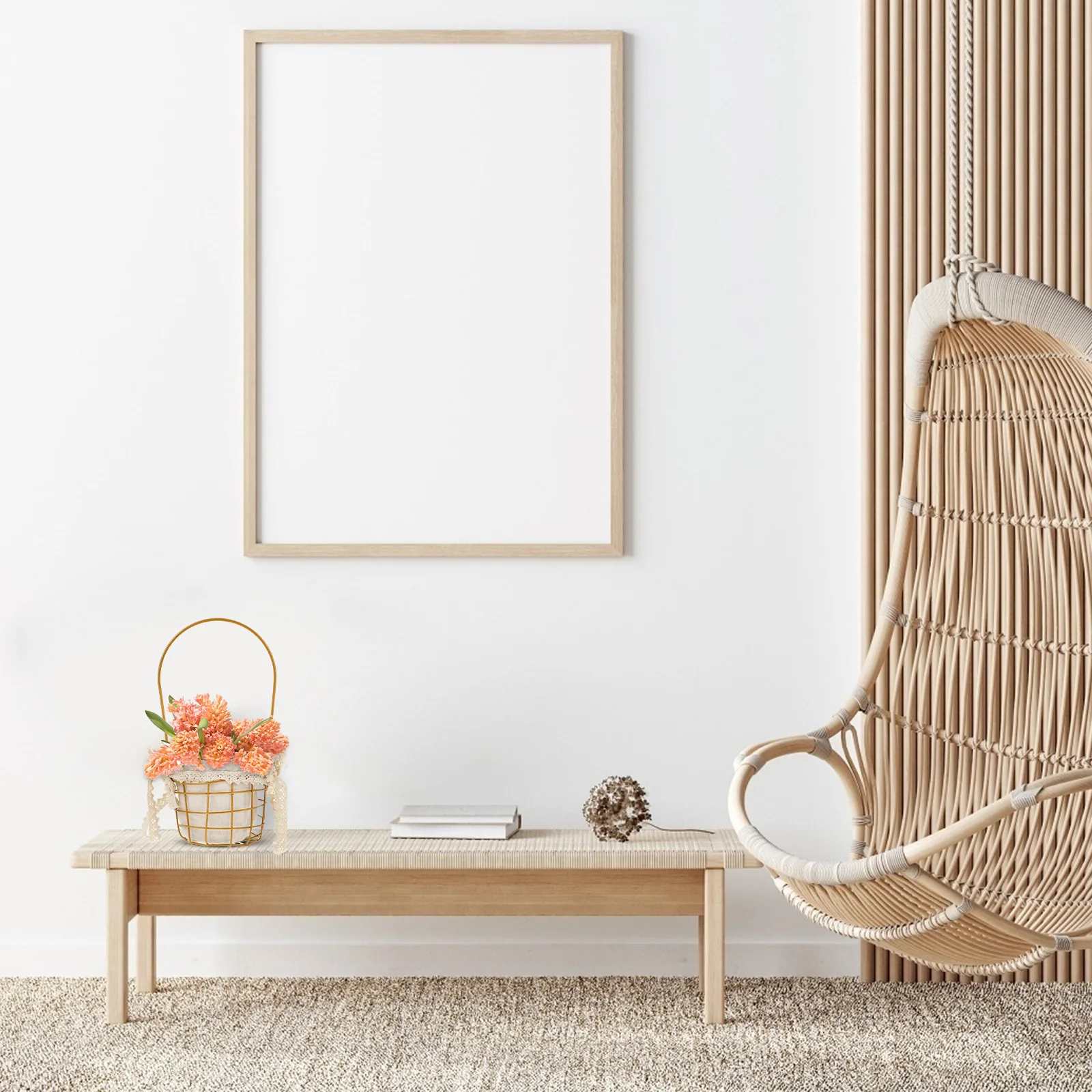 

Shopping Basket Storage Gift Wicker Baskets for Weddings Straw Flower Decorative Handheld Small Iron Desktop Plant Plants
