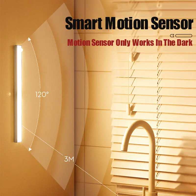Motion Sensor Light 50/30/20cm USB Rechargeable LED Lamp Magnetic Night Light Bar Induction Cabinet Light For Closet Wardrobe