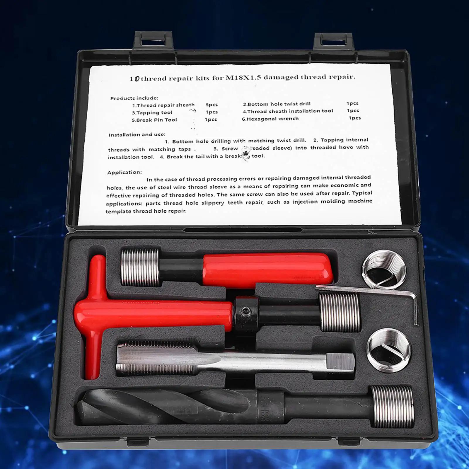 Tap Insertion Tool Thread Repair Kit Stainless Steel Twisted Drill Wrench Threaded Insert for Car M18x1.5