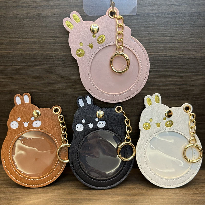 Cartoon Badge Holder Keychian Cute Rabbit Shape Star Anime Peripheral Badge Pendant PU Leather Cute Medal Display Protector Bag