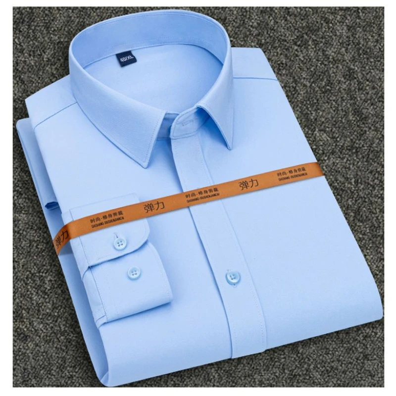 

Spring Summer Shirts for Men Stretch Bamboo Fiber Long Short Sleeves Non Iron Social Classic Blue Dress Shirt Anti-Wrinkle Tops