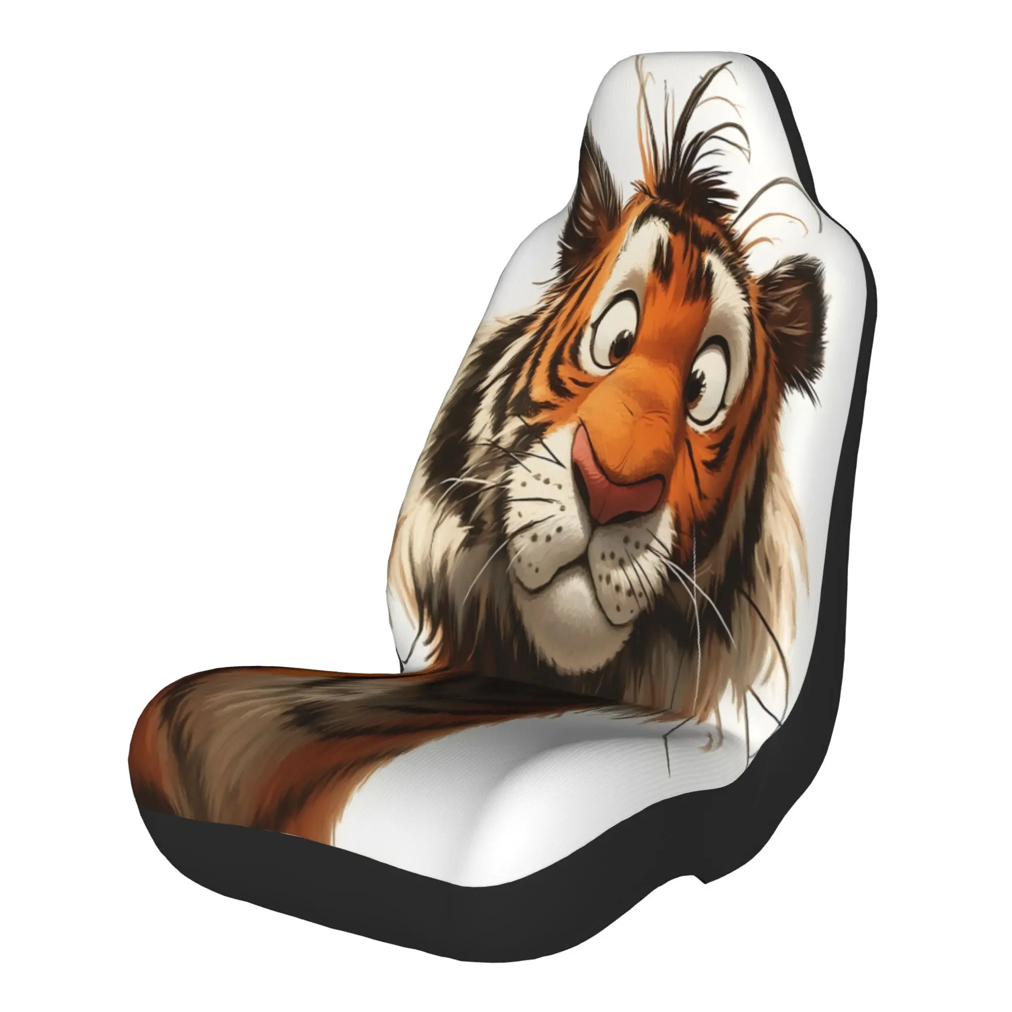 2pcs Cute Curious Tiger With Big Eyes And Playful Expression On White BackgroundCar Seat Covers, Suitable For All Vehicles, Chri