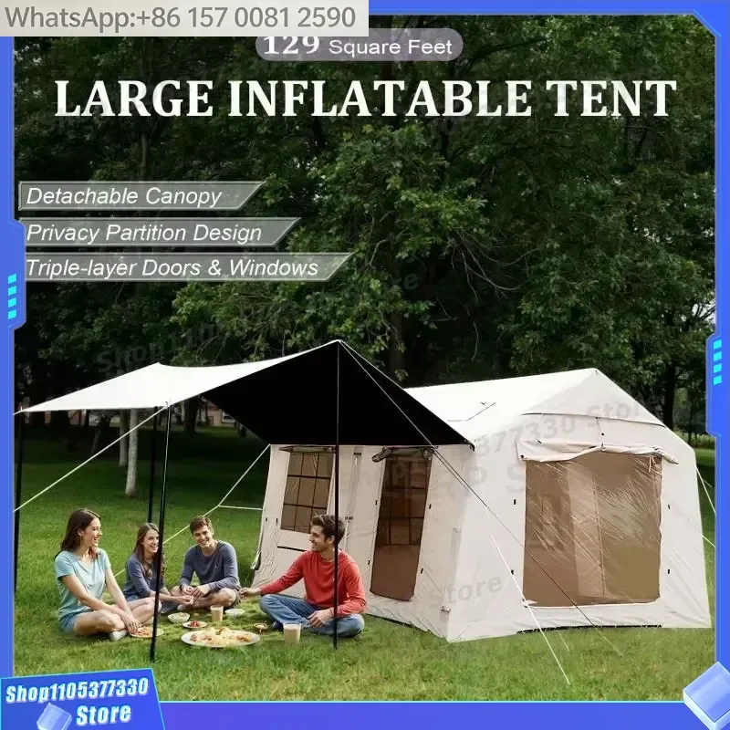 Inflatable Camping Tent 12 Person Large Double Layer 300D Oxford Portable Quick Setup 2-Door Waterproof Outdoor Hot House