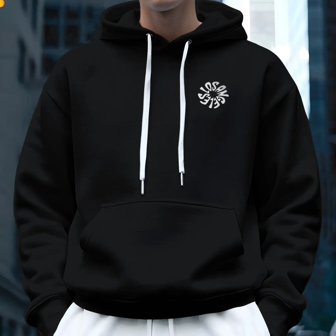 Fashion Men Hooded Sweatshirt Abstract Circular Letter Art Print Comfort Long Sleeve Drawstring Pocket Daily Versatile Pullover