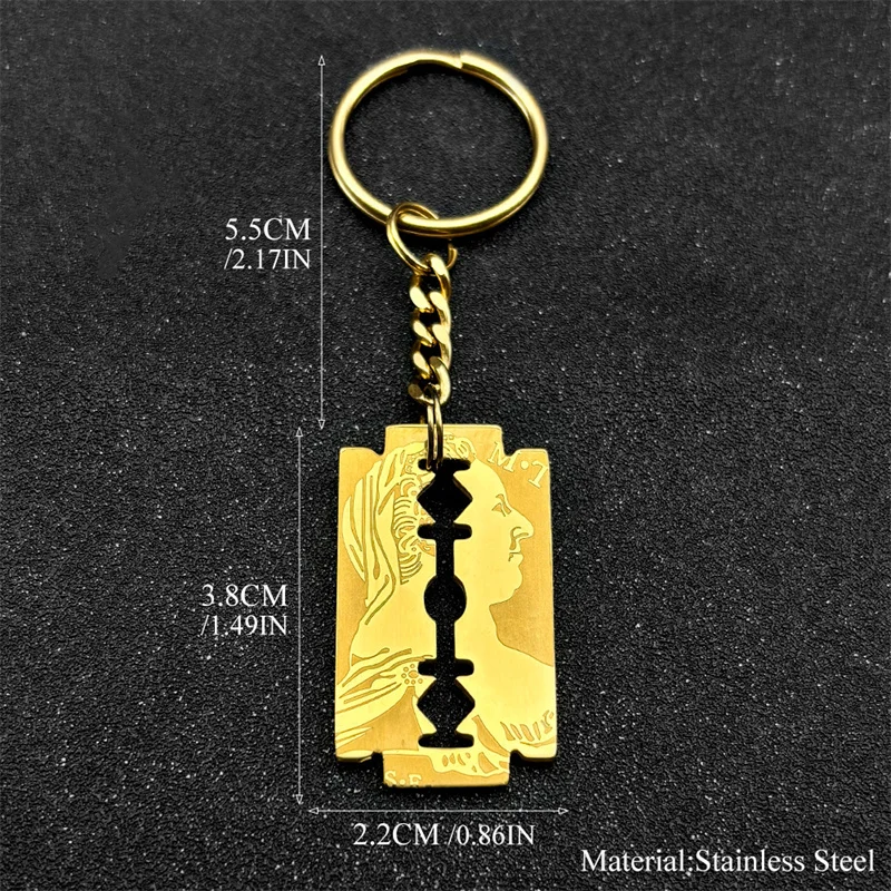 Hip Hop Jesus Blade Razor Shape Pendant Key Chain for Women Men Stainless Steel Gold Color Keyring Amulet Jewelry Gift