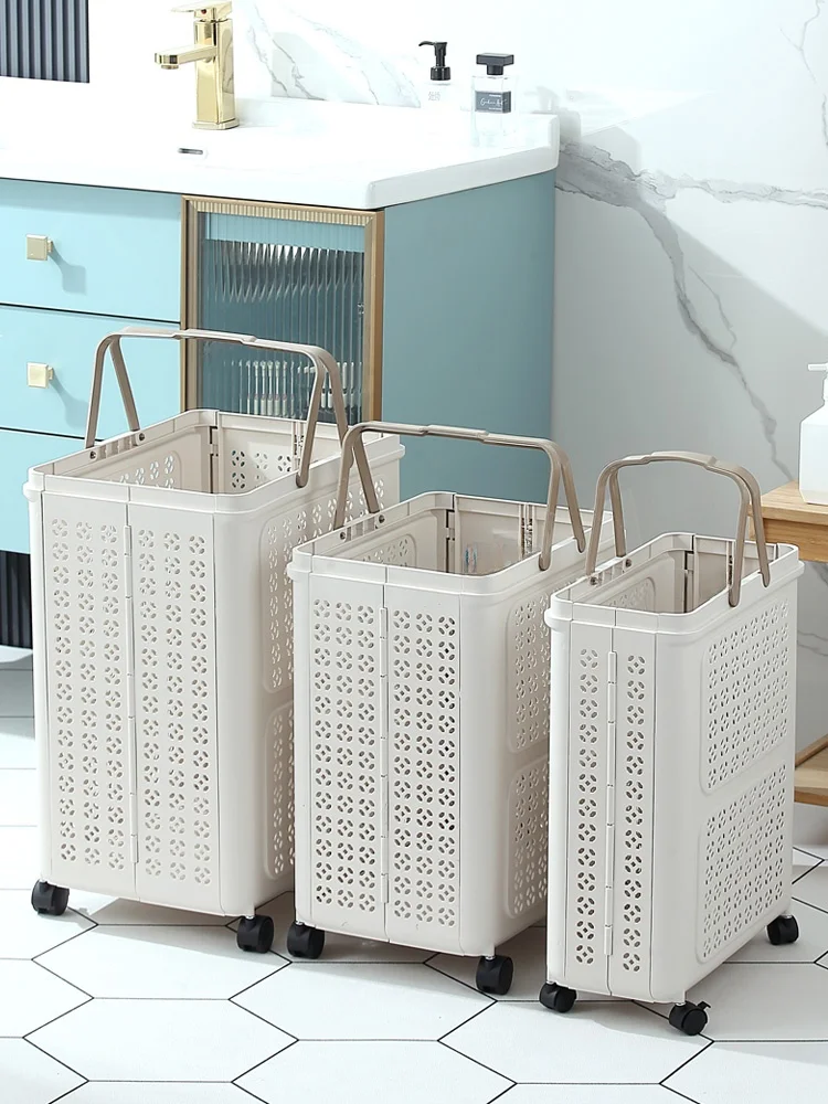

Creative Foldable Plastic Laundry Basket with Wheels Handheld Batoom Dir Clothes Basket High Aesthetic Storage Basket for...