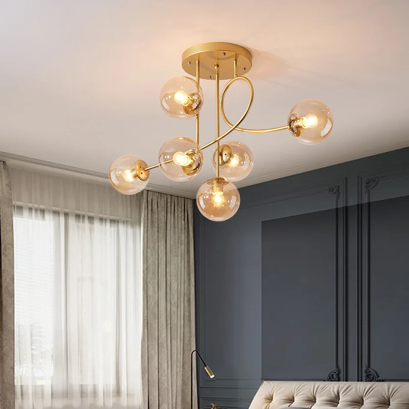 Nordic Modern Minimalist Magic Bean Glass Ceiling Lamps Creative Art Living Room Bedroom Golden Luxury Led Chandelier Home Decor