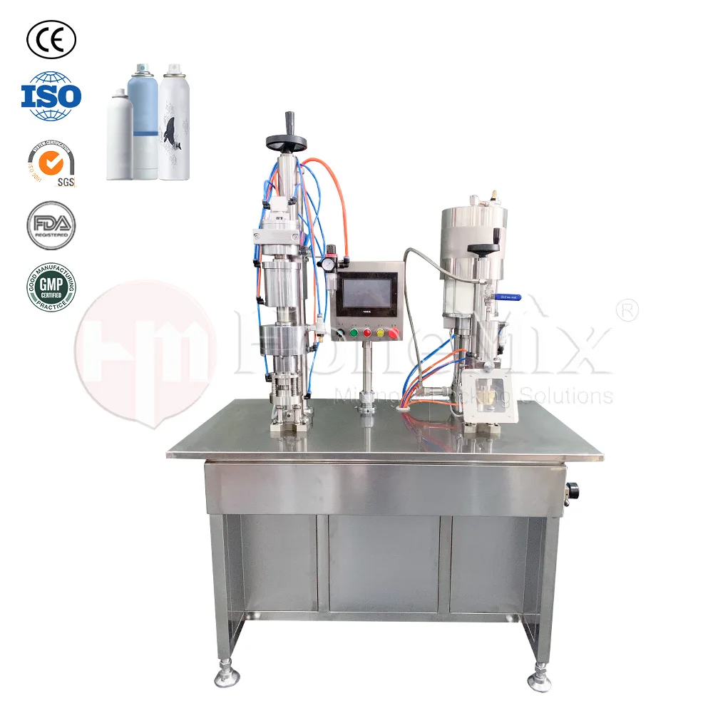 HoneMix Semi-Auto Cosmetic Aerosol Filling Machine Spray Filling Crimping Machine Spray Can Filling Machine