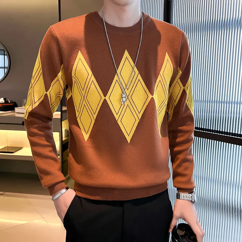 

Winter New Fashion Argyle Sweater Men Knitwear Thick Warm Knitted Pullover High Quality Mens Sweaters Casual Loose Male Jumpers