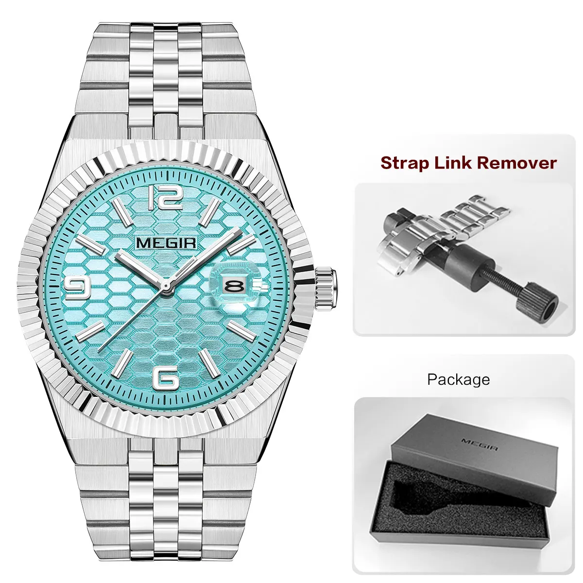 MEGIR Quartz Watch for Men Fashion Simple Business Style Analog Wristwatch with Stainless Steel Strap Date Luminous Hands