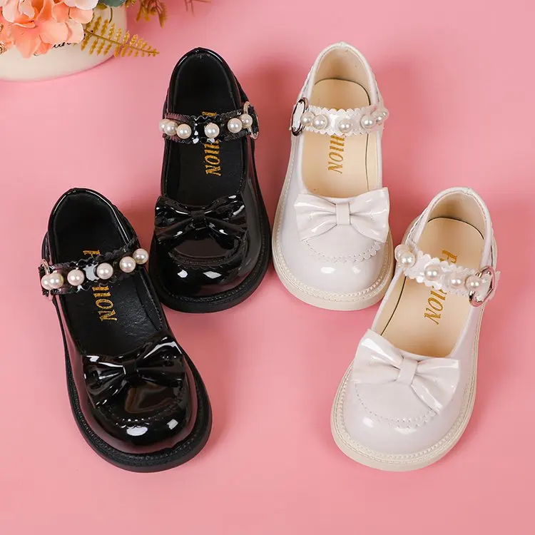 

Girls Black Performance Single Shoes Soft Bottom Anti-Slip Mary Janes Princess Shoes Butterfly Knot Children Footwear Summer Rub