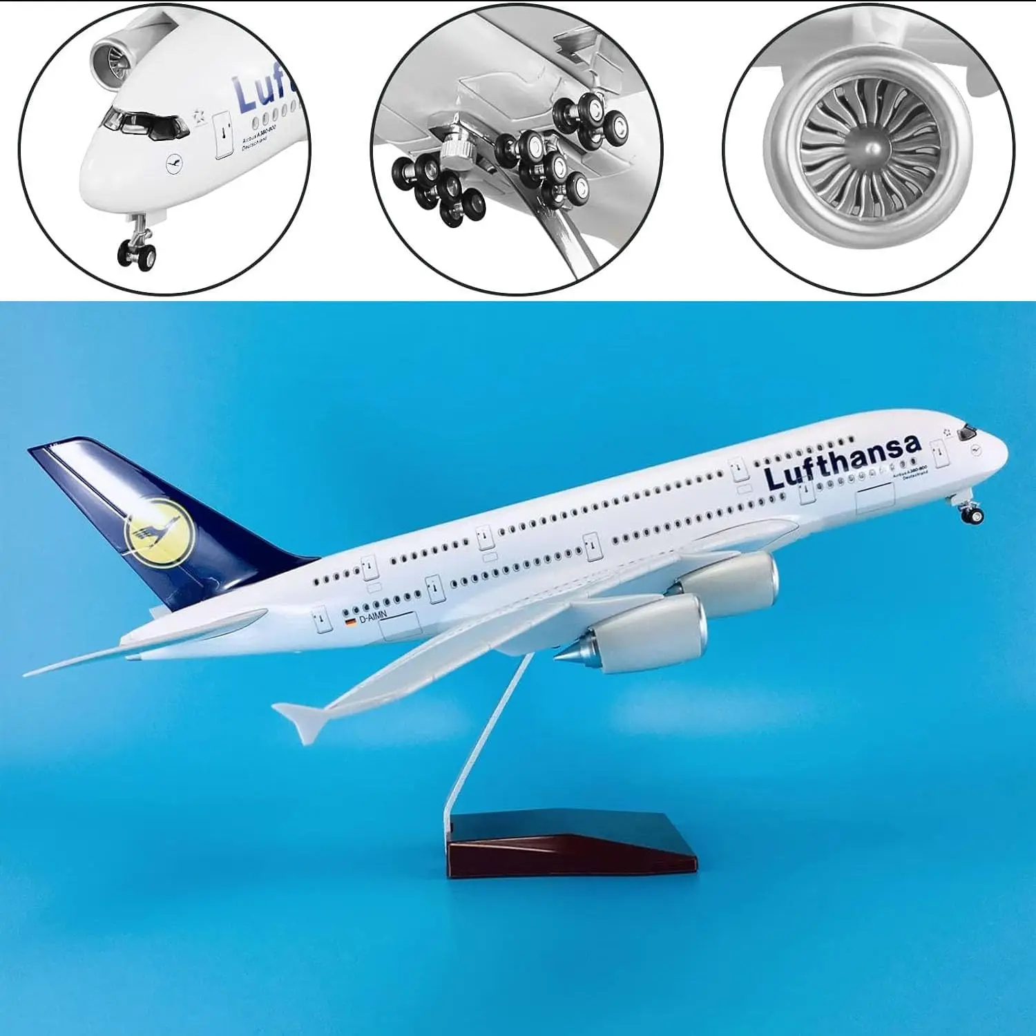 

Resin Souvenir Plane Toy 1:160 Airplane Model Luthansa Airlines Airbus 380 Model Plane with LED (Touch or Sound Control) Light