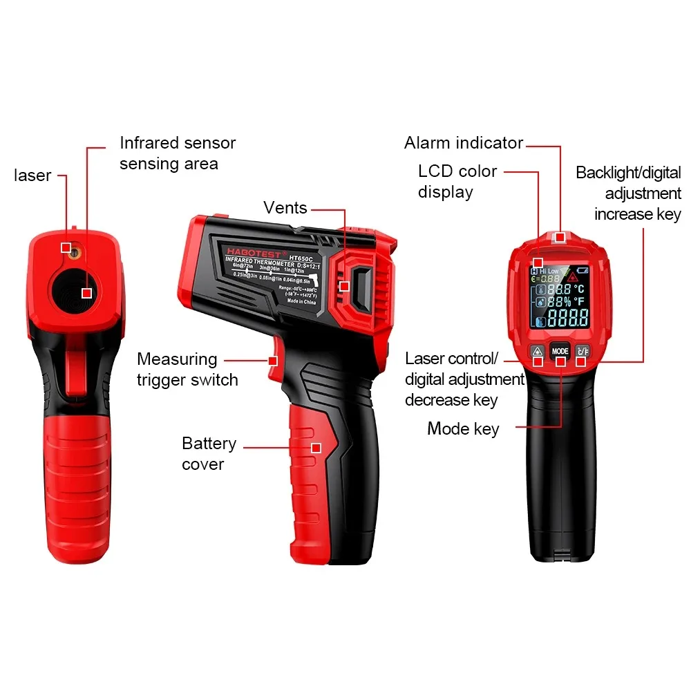 HABOTEST HT650 Series Digital Infrared Laser Temperature Non-contact Industrial Laser Temperature Meter Temperature Gun Tester image 5