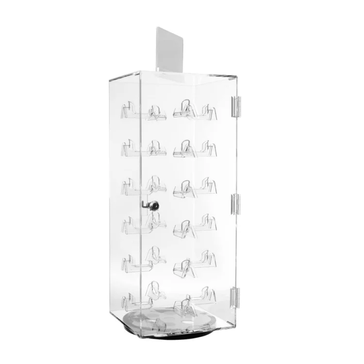 Acrylic lockable rotating sunglasses display box, acrylic sunglasses storage box, glasses display stand