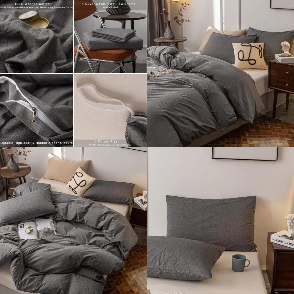 

Ультрамягкий комплект пододеяльников King Grey из 100% хлопка с застежкой-молнией, однотонное постельное белье из трех предметов