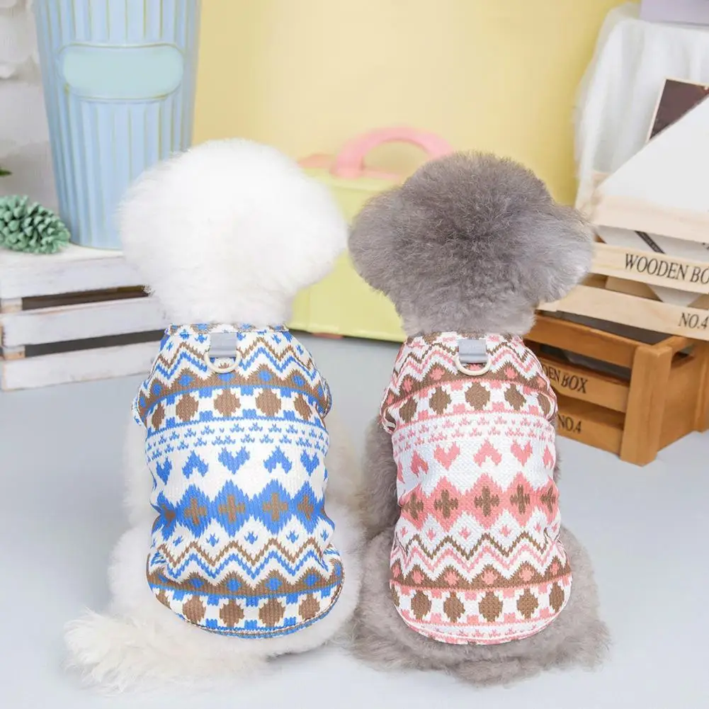 Pets Clothes Polyester Non-allergic Pet T-shirt Breathable Anti-fall Pet Shirt with Towing Ring Dog Vest Geometric Pet Vest