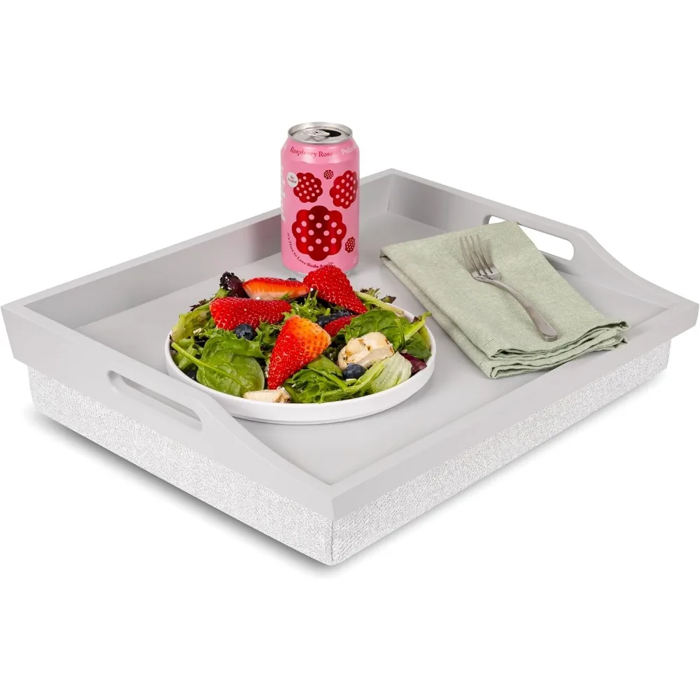 

Wood Bed Tray Lap Desk with Detachable Cushion, Serving Tray - Calming Gray - Fits up to 15.6 Inch Laptops