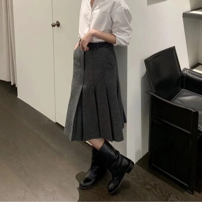 

Женская шерстяная юбка с высокой талией, осенняя новинка Sle Dongda Gate HOUS80, облегающая юбка-футляр для работы, универсальная модель для любого возраста