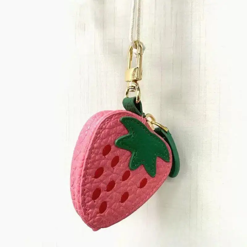 Strawberry Fruit Charm Coin Purse Cute Key Chain Mini Pouch Wallet Gift For Girl Women Double-used Charming Earphone Bag