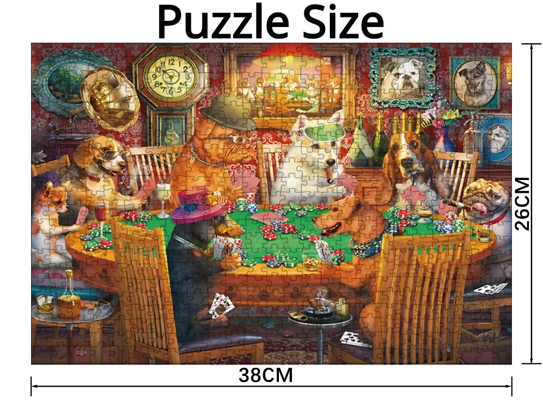 38*26cm Adults 1000 Pieces Paper Jigsaw Puzzles Puppy Gathering Cute Animals Paintings Stress Reducing Toys Christmas Gifts