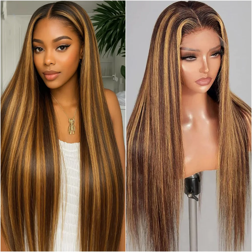 

Парик с прозрачной кружевной основой 13x6, 220 плотности, P4/27, медово-русый, из натуральных волос, прямой, с мелированием омбре