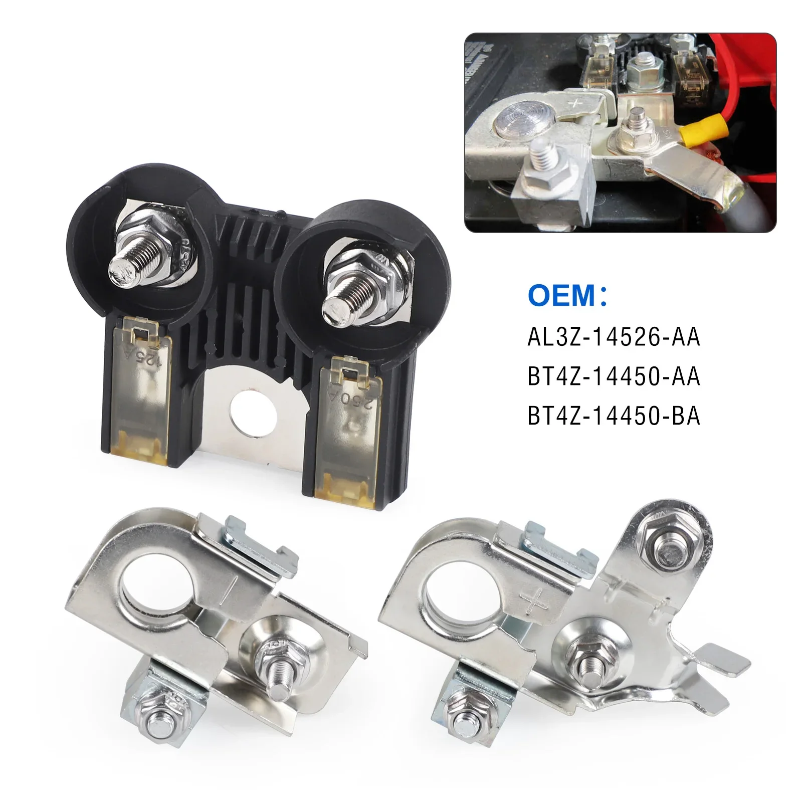 For Ford F-150 F-250 Pick Up Trucks Alternator Starter Battery Fuselink Fuse AL3Z14526AA BT4Z-14450-AA Battery Terminal Clamps