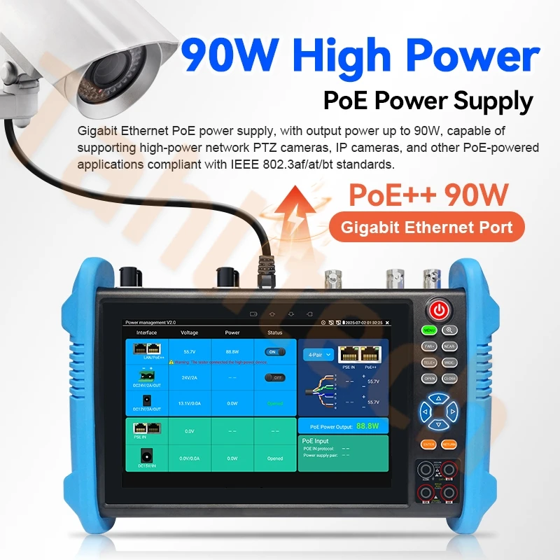 Newly Upgrade POE++90W IPC-9800CLMOVTADHS 8MP HD AHD TVI CVI SDI IP Tester 8K Video Display Tester Monitor