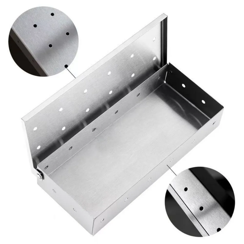 Stainless Steel BBQ Smoker Box Thickened Won't Warp Grill Roast Charcoal Box Vent Sawdust Charcoal Box Charcoal Grill