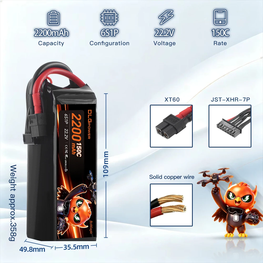 Lipo Battery 2200mAh 6S 22V 150C FPV Racing Drone 6/7-inch long-range FPV 1/8 1/10 scale on-road/rally/off-road/monster RC cars