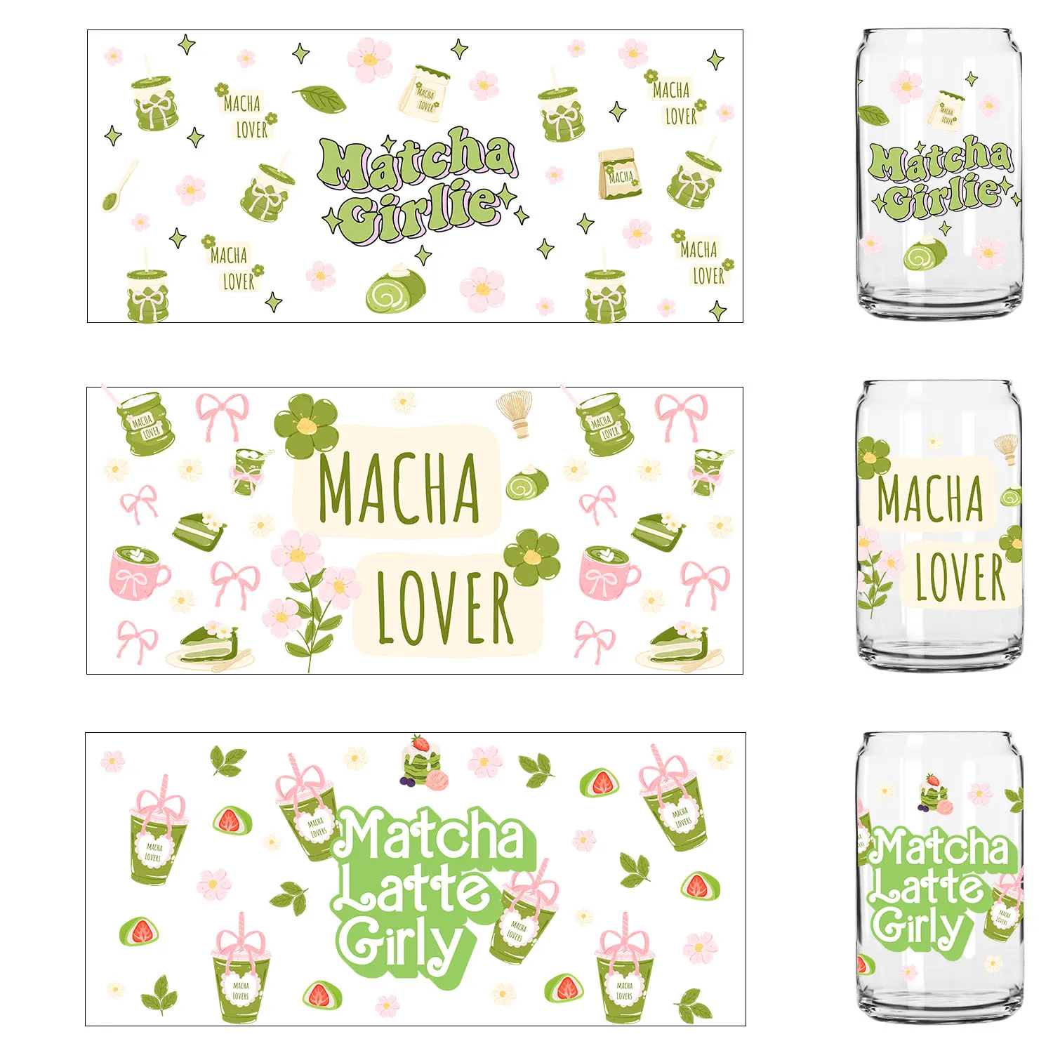 I love matcha series easy peel водонепроницаемые наклейки для вечеринок DIY 3D transfers uvdtf наклейки на тумблер 16 унций УФ dtf чашки обертывания