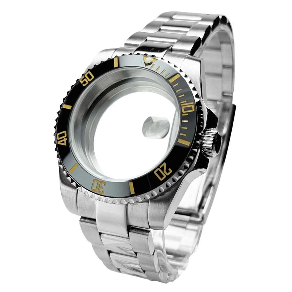 GRAYSS Blak Lünette 40mm Diver Wasserdicht für SUB NH34 NH35 NH36 Uhrwerk Saphirglas Uhrengehäuse Mod Glasrückseite 20atm Stahlarmband 6