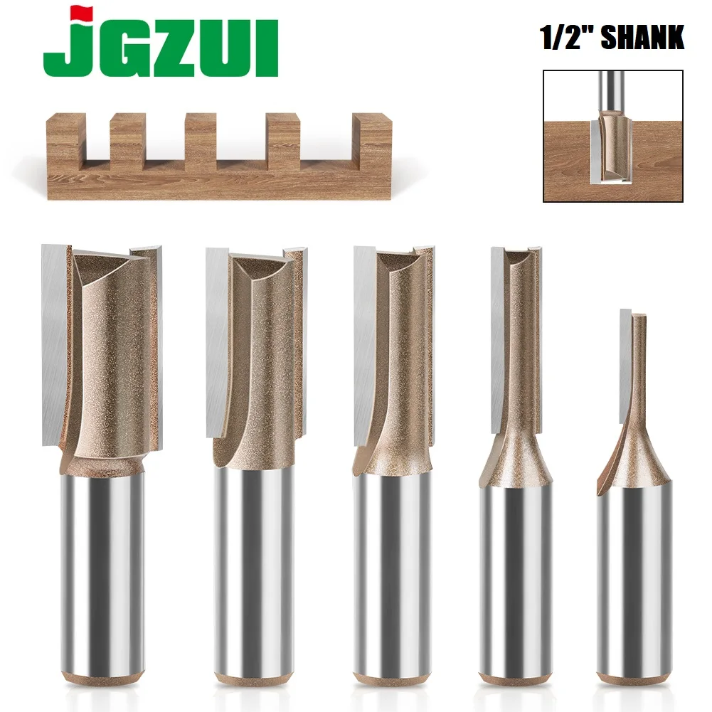 3-25mm Diameter 1/2in Shank Straight Bit Tungsten Carbide Single Double Flute Router Bit Wood Milling Cutter For Woodwork Tool