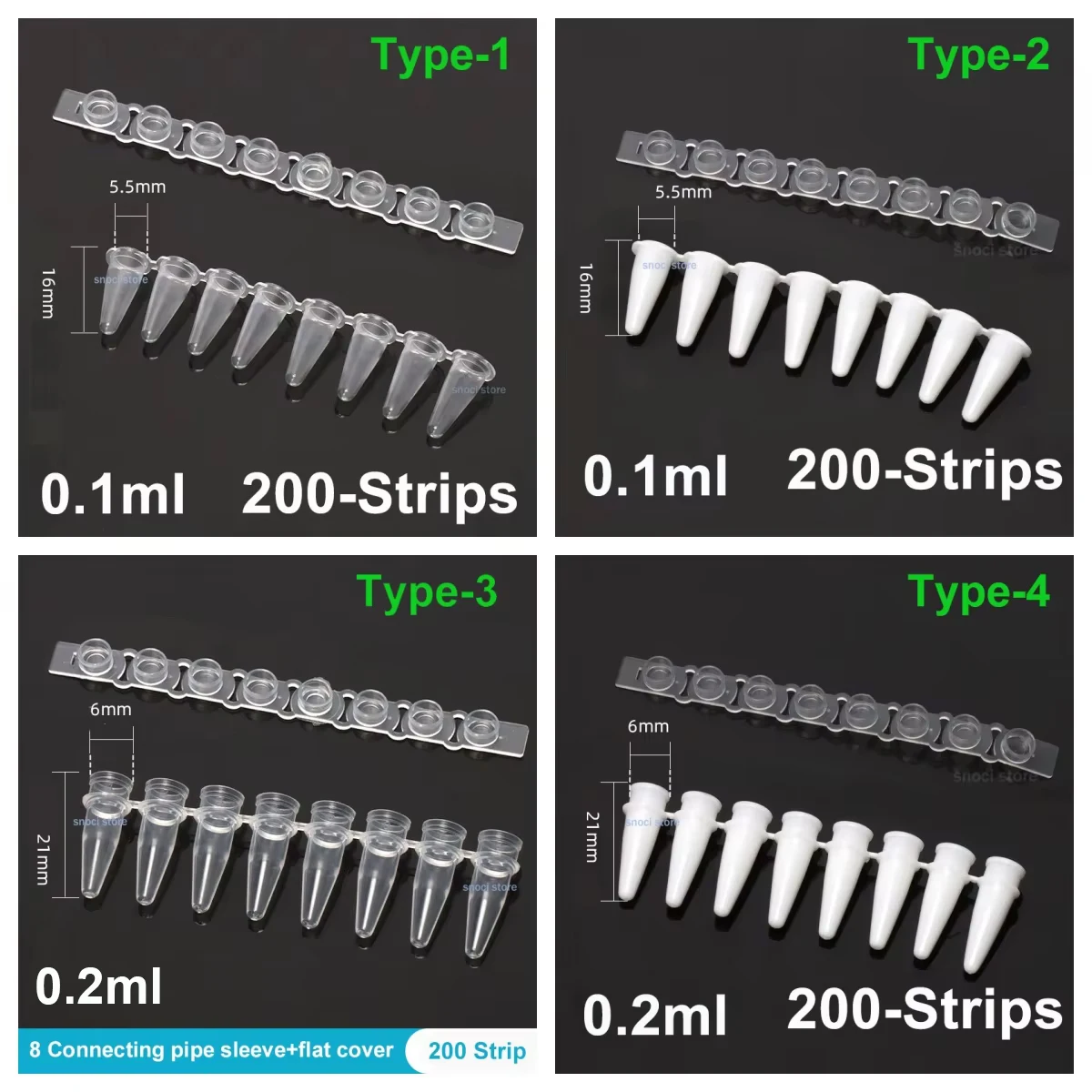0.1/0.2ml Pcr 8/12 Strips Tube Lab Fluorescence Quantitative PCR Tube Strip 125/200pcs PP Centrifuge Tube With Cover Lab Supplie