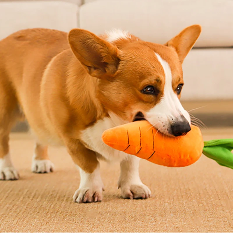 Dog Toy Self - high Companion Distraction Tool Oversized Carrot Teeth Resistant Bite Sound Golden Fur Corky Puppy Products