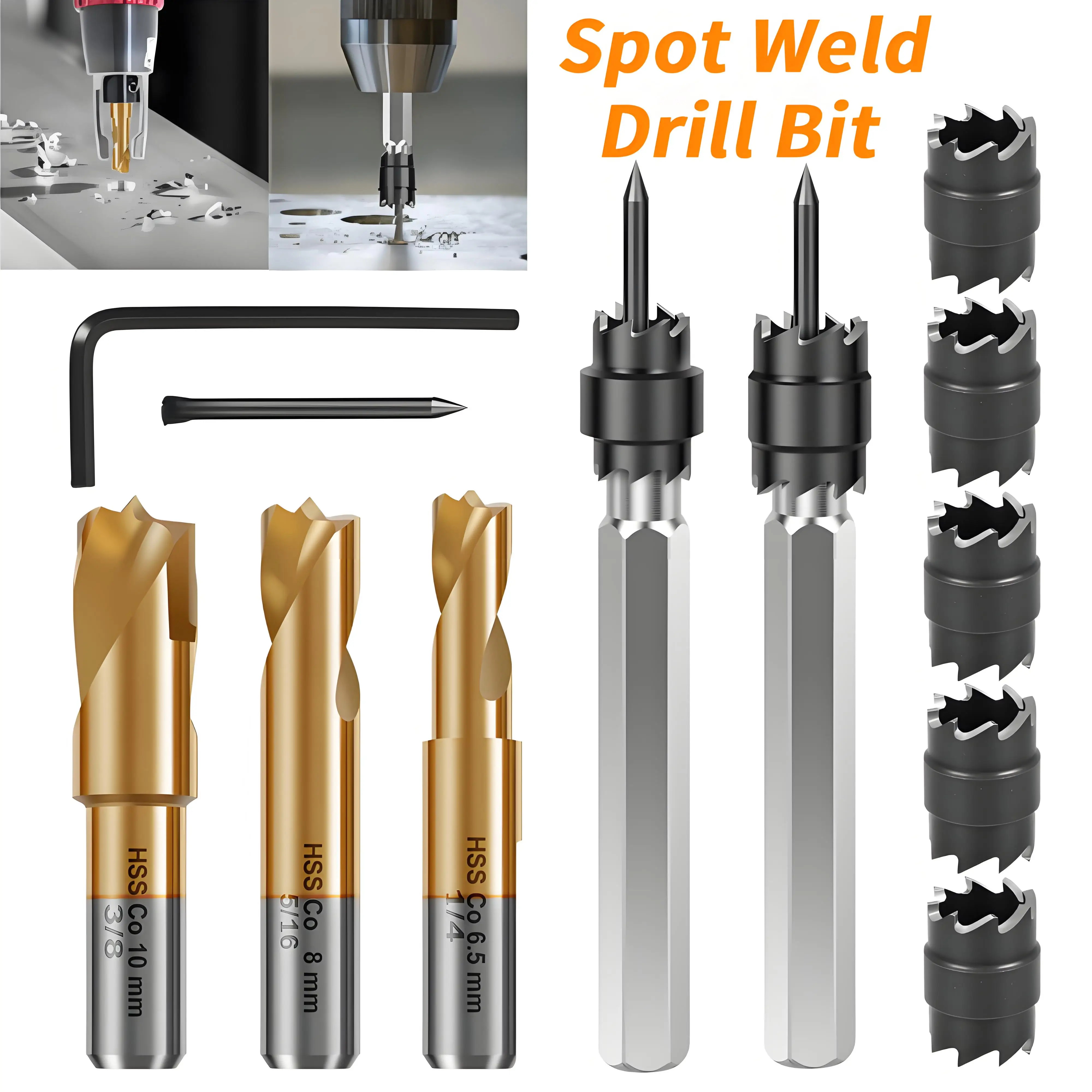 

12 шт. комплект фрез для точечной сварки 3/8 "5/16" высокоскоростное стальное сверло для точечной сварки с резаком для панели из нержавеющей стали, железа и алюминия