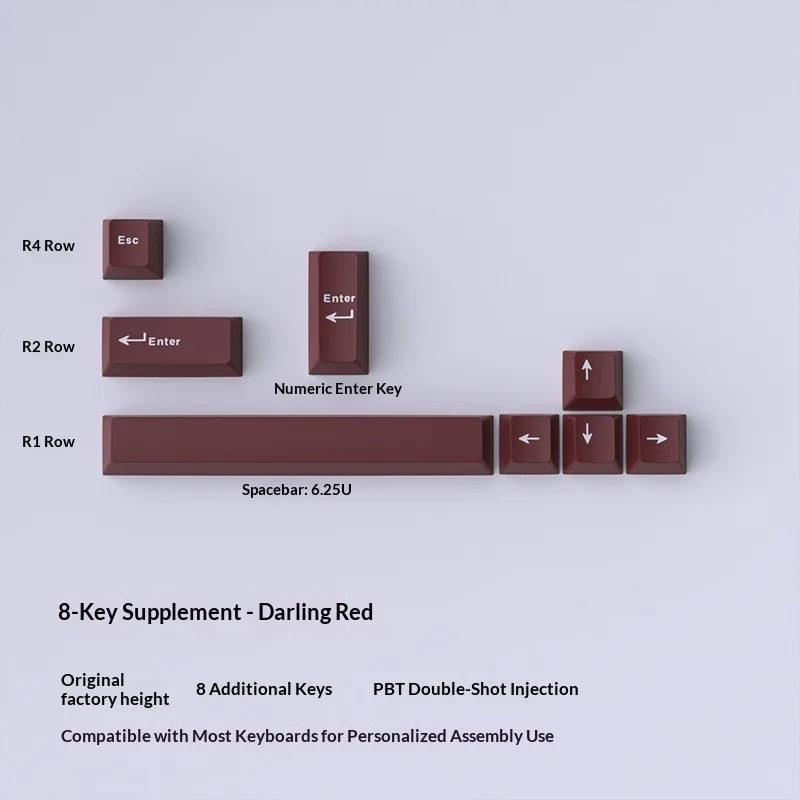 Daling red keycap with 8 additional keys, original factory height PBT dual color injection molding customization