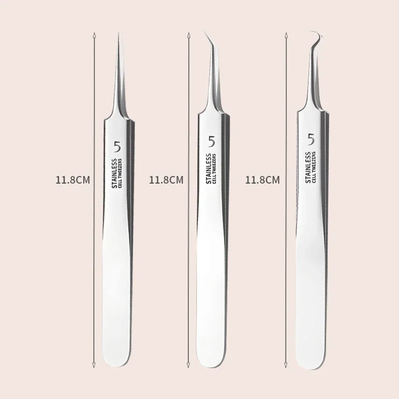 3/5pcs Cell Pimples Blackhead Clip Standard Stainless Steel Tweezers Ultra-fine Blackhead Remover Cleaning Milia Pimple Needle